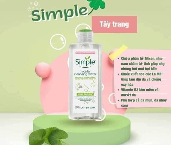 Nước Tẩy Trang Simple Làm Sạch Trang Điểm Vượt Trội 200ml - Kind To Skin Micellar Cleansing Water