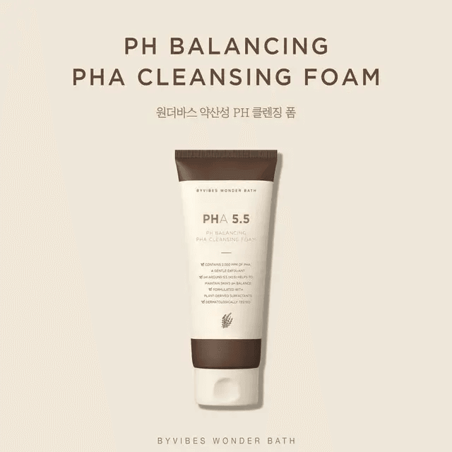 Sữa rửa mặt Byvibes Wonder Bath PHA 5.5 PH Balancing PHA Cleansing Foam dưỡng ẩm ngừa mụn cho da nhạy cảm 130ml