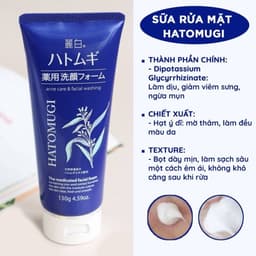 Sữa rửa mặt Hatomugi trị mụn dưỡng ẩm 130gr (xanh)